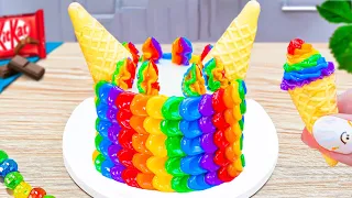 Rainbow Petal Cake Decorating Ice Cream 🍧 Miniature Rainbow Cake Decorating Tutorial 🌈 Mini Cake