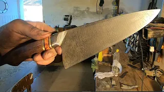 Making a damascus integral chef's knife / blacksmithing / forging / knifemaking