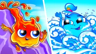 🌊💛Tsunami vs Volcano 🌋 💜| Cartoon for Kids | 💜Kids Educational Stories