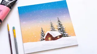 Simple Winter Scenery Acrylic Painting for Beginners