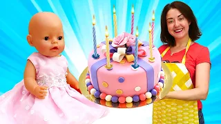 Веселая Школа для малышей. Готовим торт для Беби Бон ( Baby Born Doll) Эмили! Видео с Плей До