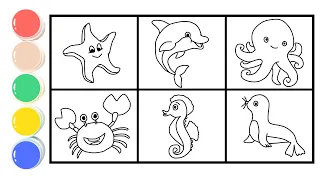 Learn How to Draw and Paint Sea Animals - Starfish, dolphins, octopus, crab for Kids & Toddlers