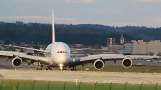 Heavy Emirates Airbus A380 landing at Zurich Airport [ZRH/LSZH]