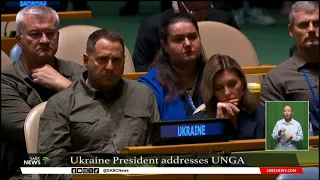 Ukraine's President Volodymyr Zelenskyy addresses the UN General Assembly