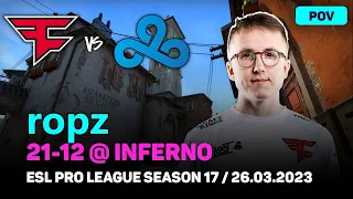 CSGO POV FaZe ropz (21-12) vs Cloud9 (inferno) @ ESL Pro League Season 17 Grand final / Mar 26, 2023