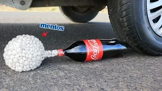 Aplastando Cosas Crujientes! Coca Cola y Mentos VS Rueda de Coche