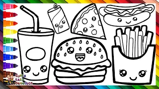 How To Draw Fast Foods 🍔🍕🌭🥤 Drawing And Coloring Cute Fast Foods 🌈 Drawings For Kids