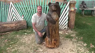 Медведь "ждун", Медведь из дерева бензопилой из бревна