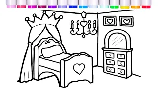 Cute Bedroom Coloring for Girls | Kids TV Drawing, Painting and Coloring for Kids and Toddlers |