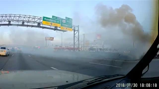 Burning Truck On NB IH-35/US-183 Interchange - Austin TX