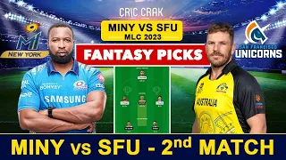 🔴MLC 2023 Match 2: MINY vs SFU Dream11 Team | MI New York vs San Francisco Unicorns, GL & SL Team 🔥🏏