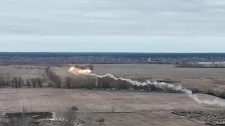 RU Mi-35 Attack Helicopter Is Hit By Ukrainian Man-Portable Air-Defense System