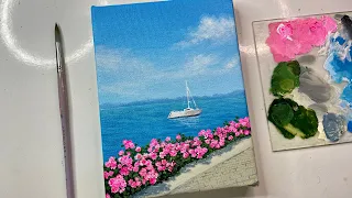 Landscape painting/Acrylic painting tutorial/pathway/flower painting/ acrylic painting for beginners