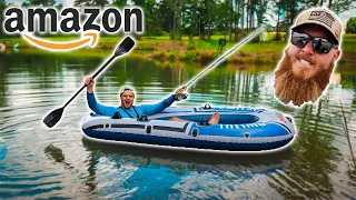 Fishing w/ AMAZON's Cheapest INFLATABLE BOAT in Lojo's Backyard Pond (big mistake)