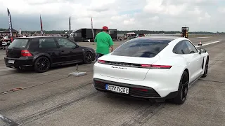 950HP VW GOLF 4 R32 Turbo DSG vs Porsche Tycan Turbo S