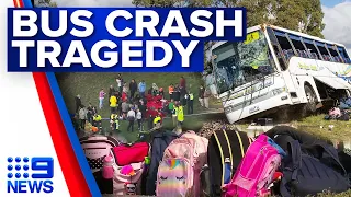 Seven children in serious condition after horror school bus crash | 9 News Australia