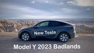 New Tesla Model Y Car Camping in Badlands