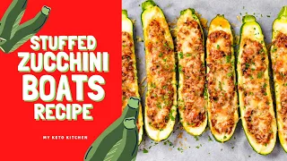 Stuffed Zucchini Boats - Ground Beef & Cheese - Low Carb, Keto Recipe (Easy)