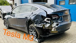 Tesla Model 3. The body repair. Ремонт кузова. Замена порта зарядки.