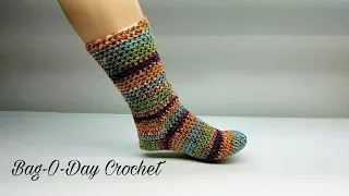 HOW TO CROCHET - CROCHET SOCKS | The Perfect Pair adjustable sock | BAG O DAY CROCHET Tutorial #463