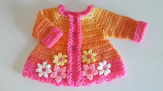 Crochet #28 How to crochet a simple cardigan for baby girl/ Part 2