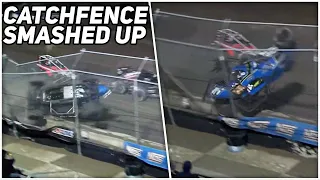 Catchfence Torn Up In Scary Crash |  USAC Sprints at Bubba Raceway Park