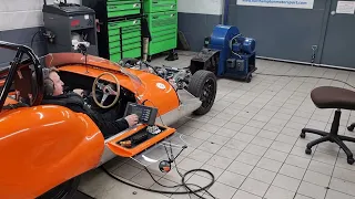 The Orange Westfield XI on the rollers at Northampton Motorsport
