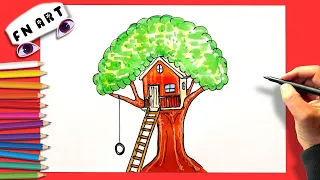 How to draw a treehouse step by step easy