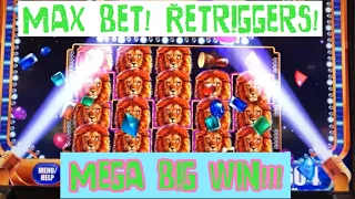 🙌🏻 OH YEAH! Max Bet Wins KING OF AFRICA bonus RETRIGGERS with PROGRESSIVE!!!