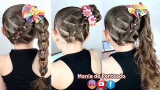 Penteado Infantil Trança Falsa com Amarração ou Coque | Back Pull Through Braids + ponytail or Bun