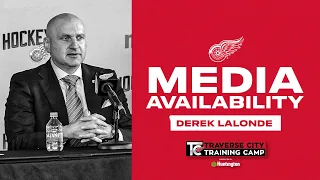 Detroit Red Wings Head Coach Derek Lalonde speaks with the media in Traverse City