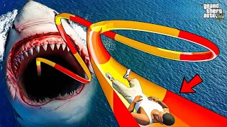 The Most Dangerous Water Slides SHARK ATTACK  in GTA 5 !!