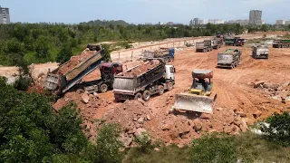 Part.75| OMG Beautiful Filling Up Project . Best Technique Of Komatsu Dozers And Dump Trucks Process