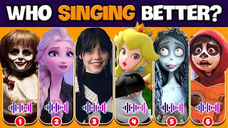 Guess Who's SINGING? Guess The SONG | Wednesday, Princess Peach, Elsa, Coco, Annabelle, Corpse Bride