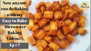 Easy Snacks Recipe~Crunchy &Tasty Bread Croutons in microwave/Garlic Bread Crouton by My Flavours