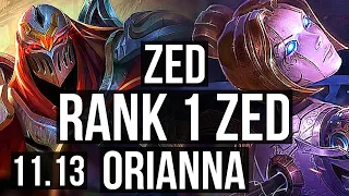 ZED vs ORIANNA (MID) | Rank 1 Zed, Quadra, 900+ games, Godlike | KR Challenger | v11.13