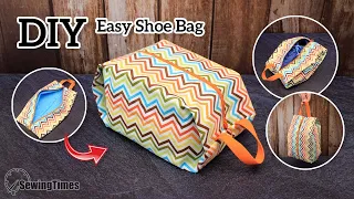 DIY Easy Shoe Bag | How to make a Flattened Travel toiletry bag [sewingtimes]