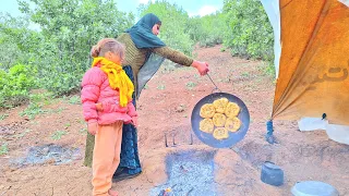 Culinary art: baking local bread by a nomadic woman in the heart of nature
