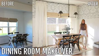 EXTREME DINING ROOM MAKEOVER | traditional cottage inspired | wallpaper, wainscoting, & more!