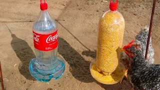 Como hacer comedero y bebedero para Gallinas con botellas de plastico.