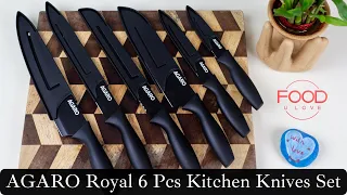 AGARO Royal 6 Pcs Kitchen Knives Set with Covers | High Carbon Stainless Steel | Review in Hindi