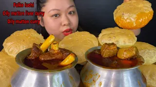 OILY FULL HANDI SPICY MUTTON LIVER CURRY, SPICY MUTTON CURRY, LOTS OF FULKO LUCHI MUKBANG | BIG BITE