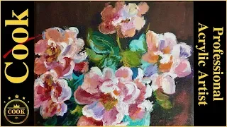 Pink Roses by with Turquoise Vase  Acrylic Painting Tutorial with Ginger Cook