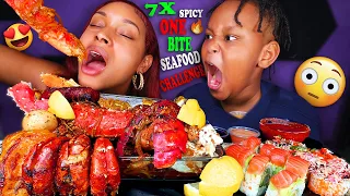 7X SPICY ONE BITE SEAFOOD BOIL MUKBANG CHALLENGE (KING CRAB, MEGA PRAWNS, LOBSTER TAILS) QUEEN BEAST