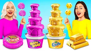 Gold vs Pink Food Challenge | One Color Food Challenge 24 Hours by MEGA GAME