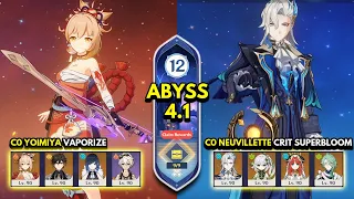 C0 Yoimiya Vaporize & C0 Neuvillette Bloom | Spiral Abyss 4.1 Floor 12 9 Stars | Genshin Impact 4.1