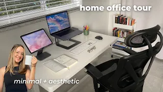 Minimal & aesthetic home office tour | Standing desk, Anker ipad hub, Ergonomic chair & more