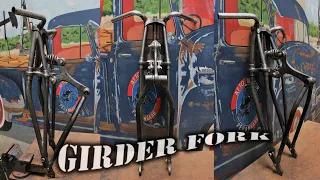 custom front shocks! Girder Fork / Shell . custom board tracker motorcycle.
