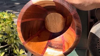 Woodturning Random Angle Miter - Backside Tapered Stave Cut Rosewood & Cedar Bowl.