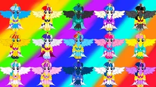 My Little Pony Transforms - Color Swap Mane 6 Alicorns Princess Twilight - Coloring Videos For Kids